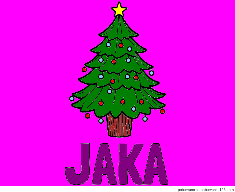 POBARVANA POBARVANKA - Pobarvanka imena JAKA in pobarvanka preproste božične smreke