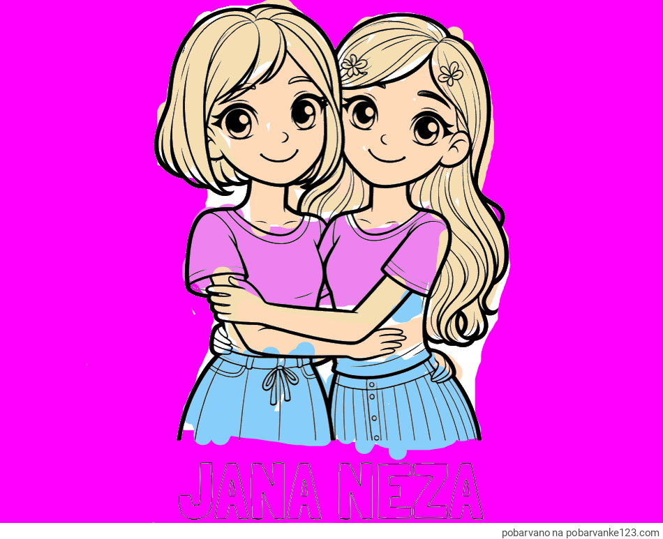 POBARVANA POBARVANKA - Pobarvanka imena JANA NEŽA in pobarvanka ljubkih prijateljic