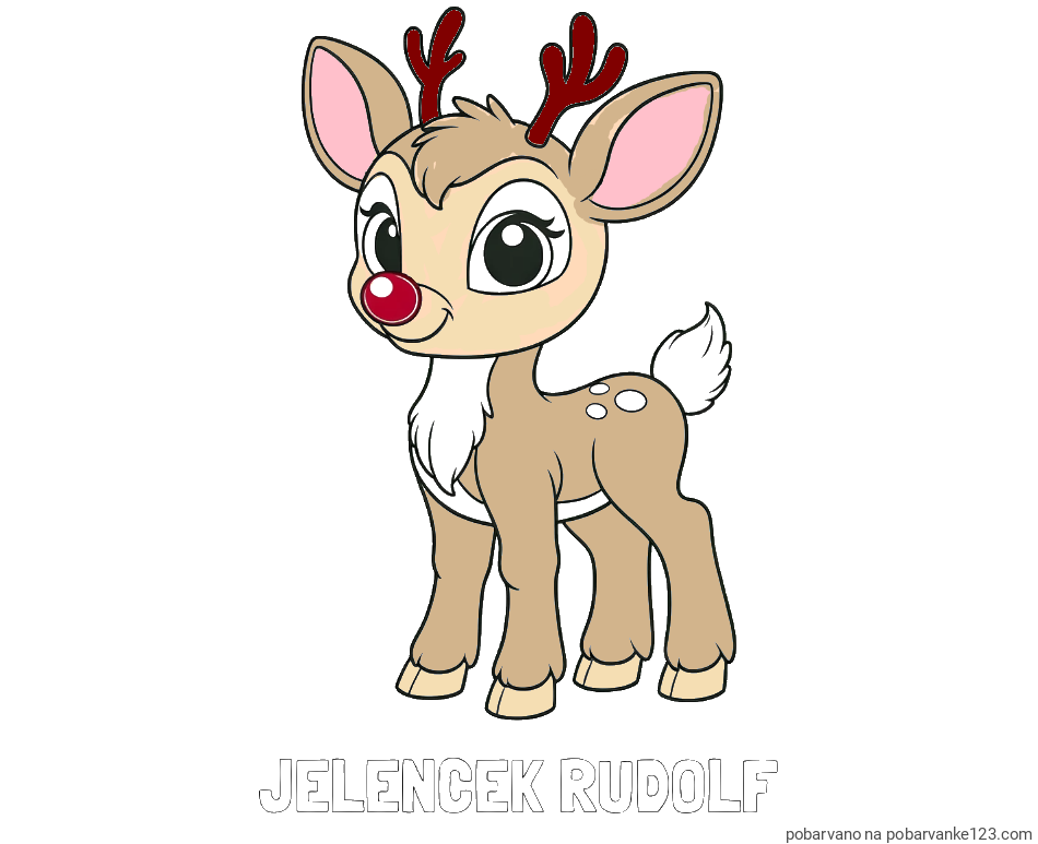 POBARVANA POBARVANKA - Pobarvanka imena JELENČEK RUDOLF in pobarvanka nasmejanega jelenčka Rudolfa