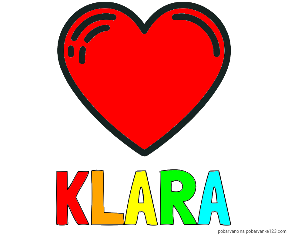 POBARVANA POBARVANKA - Pobarvanka imena KLARA in pobarvanka lepega srčka