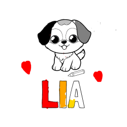 Pobarvana pobarvanka - Pobarvanka imena LIA in pobarvanka prikupnega kužka