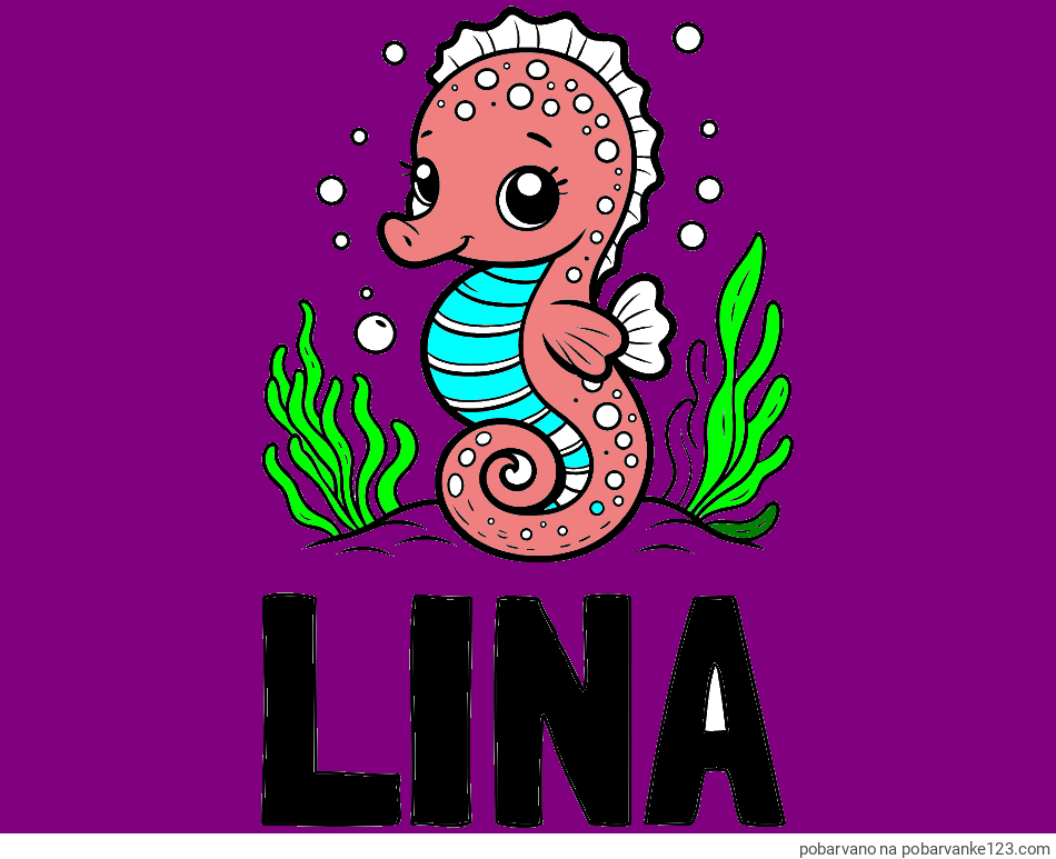 POBARVANA POBARVANKA - Pobarvanka imena LINA in pobarvanka morskega konjička