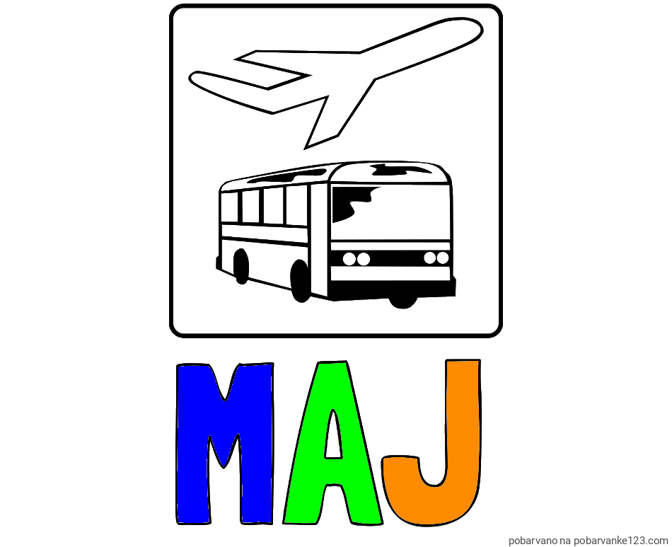 POBARVANA POBARVANKA - Pobarvanka imena MAJ in avtobus in letalo