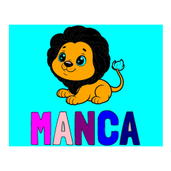 Pobarvana pobarvanka - Pobarvanka imena MANCA in pobarvanka igrivega levčka