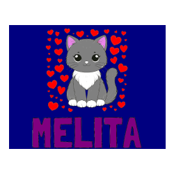 Pobarvana pobarvanka - Pobarvanka imena MELITA in pobarvanka ljubke mucke obdane s srčki