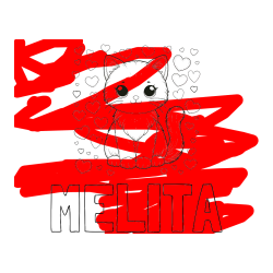 Pobarvana pobarvanka - Pobarvanka imena MELITA in pobarvanka ljubke mucke obdane s srčki