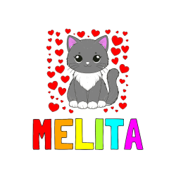 Pobarvana pobarvanka - Pobarvanka imena MELITA in pobarvanka ljubke mucke obdane s srčki