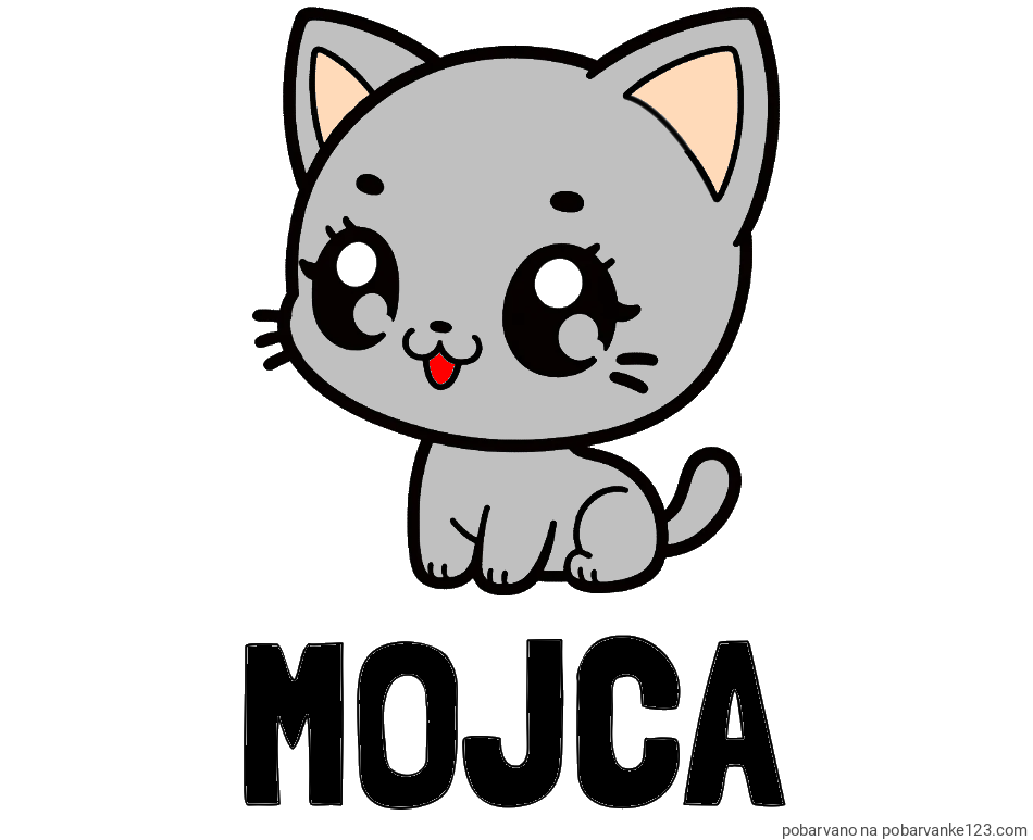 POBARVANA POBARVANKA - Pobarvanka imena MOJCA in pobarvnaka ljubke muce v anime slogu