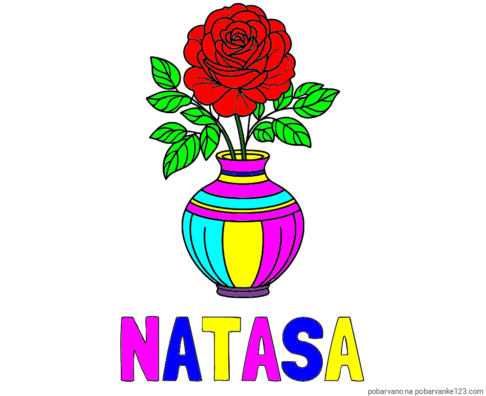 POBARVANA POBARVANKA - Pobarvanka imena NATAŠA in pobarvanka vrtnice v vazi