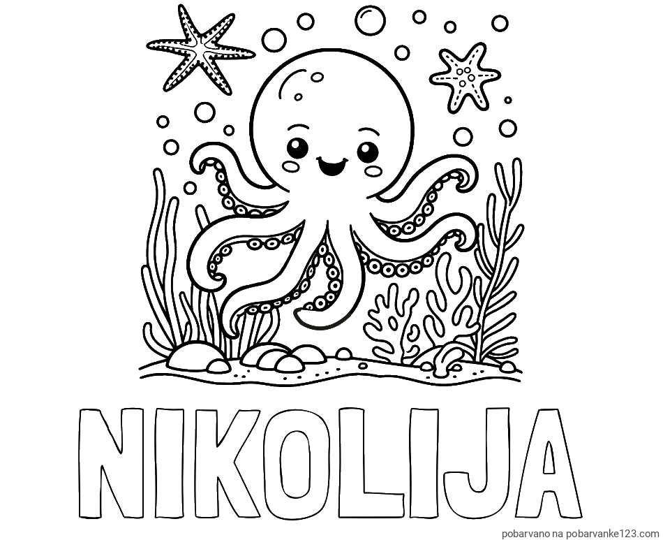 POBARVANA POBARVANKA - Pobarvanka imena NIKOLIJA in pobarvanka hobotnice
