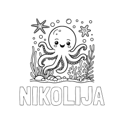 Pobarvana pobarvanka - Pobarvanka imena NIKOLIJA in pobarvanka hobotnice
