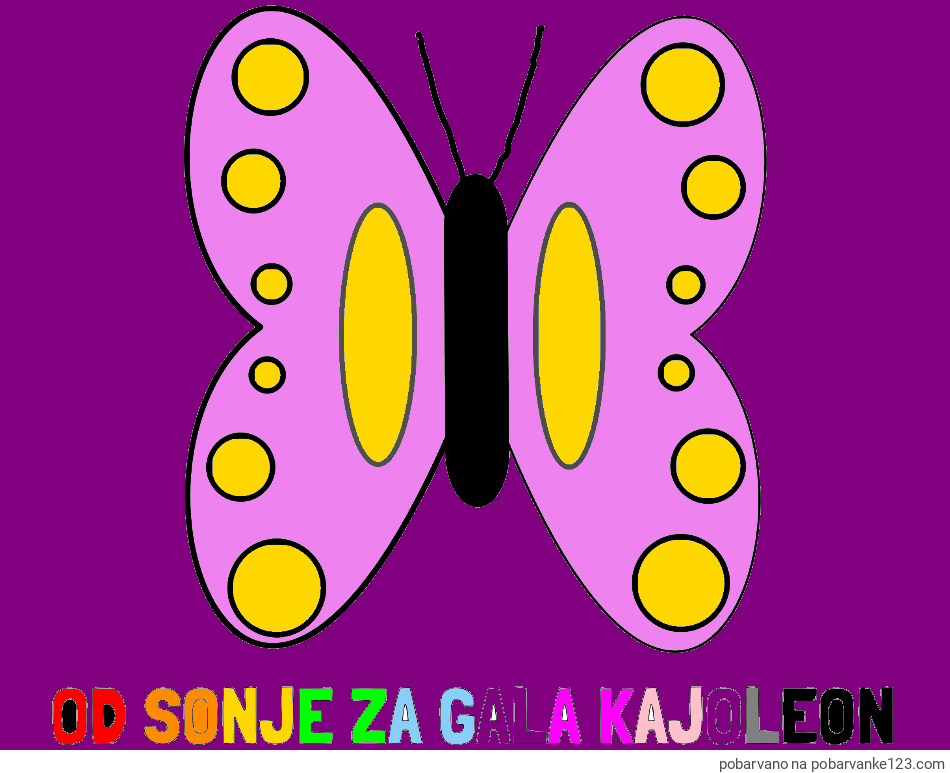 POBARVANA POBARVANKA - Pobarvanka imena OD SONJE ZA GALA KAJOLEON in preprosta otroška pobarvanka metuljčka