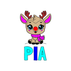 Pobarvana pobarvanka - Pobarvanka imena PIA in otroška pobarvanka jelenčka Rudolfa s šalom okoli vratu
