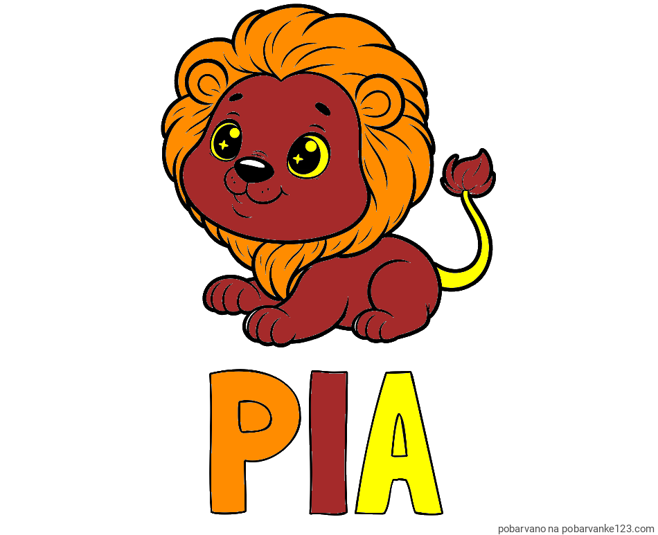 POBARVANA POBARVANKA - Pobarvanka imena PIA in pobarvanka igrivega levčka