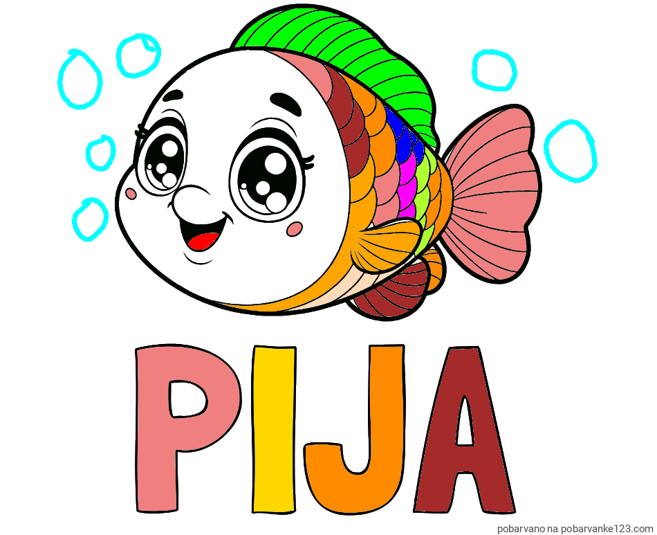 POBARVANA POBARVANKA - Pobarvanka imena PIJA in pobarvanka prisrčne ribe