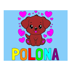 Pobarvana pobarvanka - Pobarvanka imena POLONA in pobarvanka ljubkega kužka obdanega s srčki