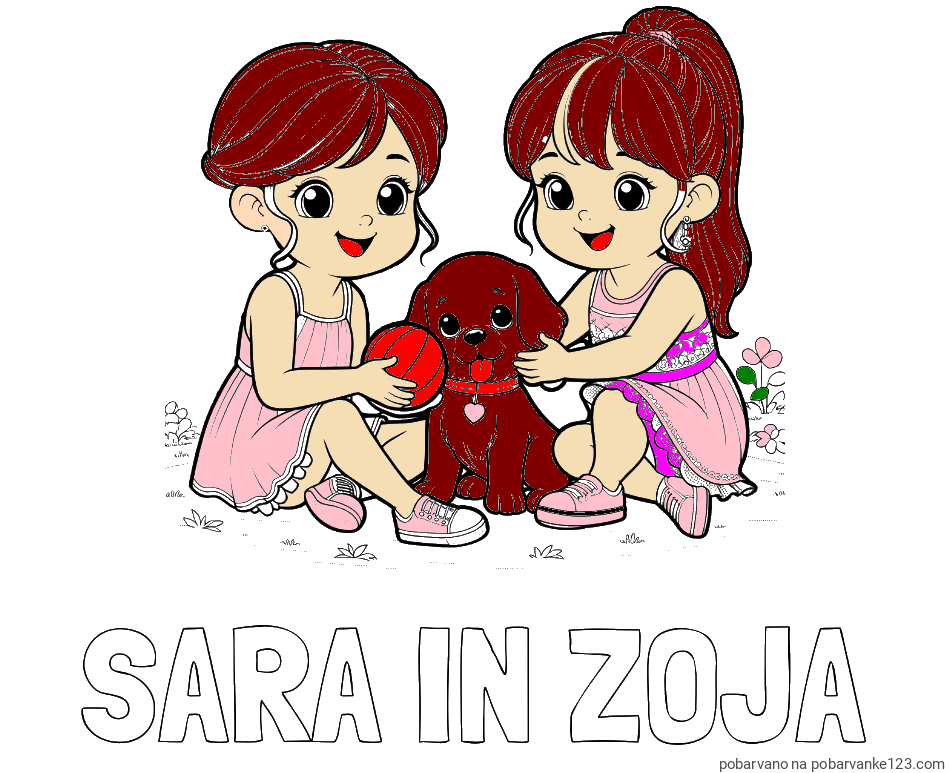POBARVANA POBARVANKA - Pobarvanka imena SARA IN ZOJA in pobarvanka prijateljic s kužkom