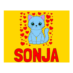 Pobarvana pobarvanka - Pobarvanka imena SONJA in pobarvanka ljubke mucke obdane s srčki