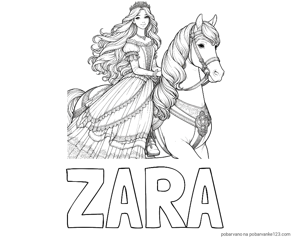 POBARVANA POBARVANKA - Pobarvanka imena ZARA in pobarvanka nasmejana princese na konju