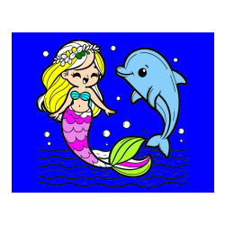 Pobarvana pobarvanka - Pobarvanka ljubke morske deklice, ki pleše z delfinom