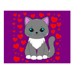 Pobarvana pobarvanka - Pobarvanka ljubke mucke obdane s srčki