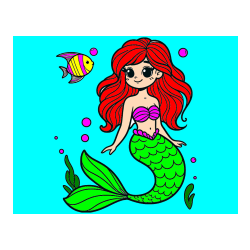 Pobarvana pobarvanka - Pobarvanka male morske deklice in ribice