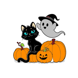 Pobarvana pobarvanka - Pobarvanka prijaznega duhca, črne mačke ter buč za noč čarovnic