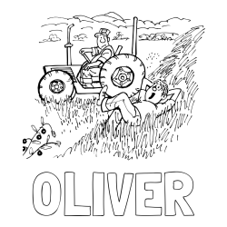 Online izdelana pobarvanka - Pobarvanka imena 0LIVER in pobarvanka traktor