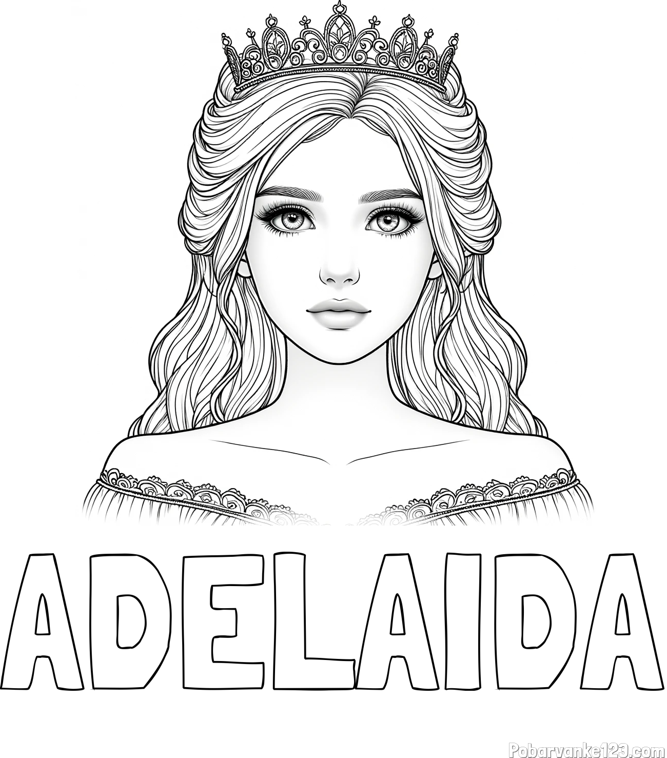 Pobarvanka imena ADELAIDA in pobarvanka prikupne princeske s čudovitimi očmi
