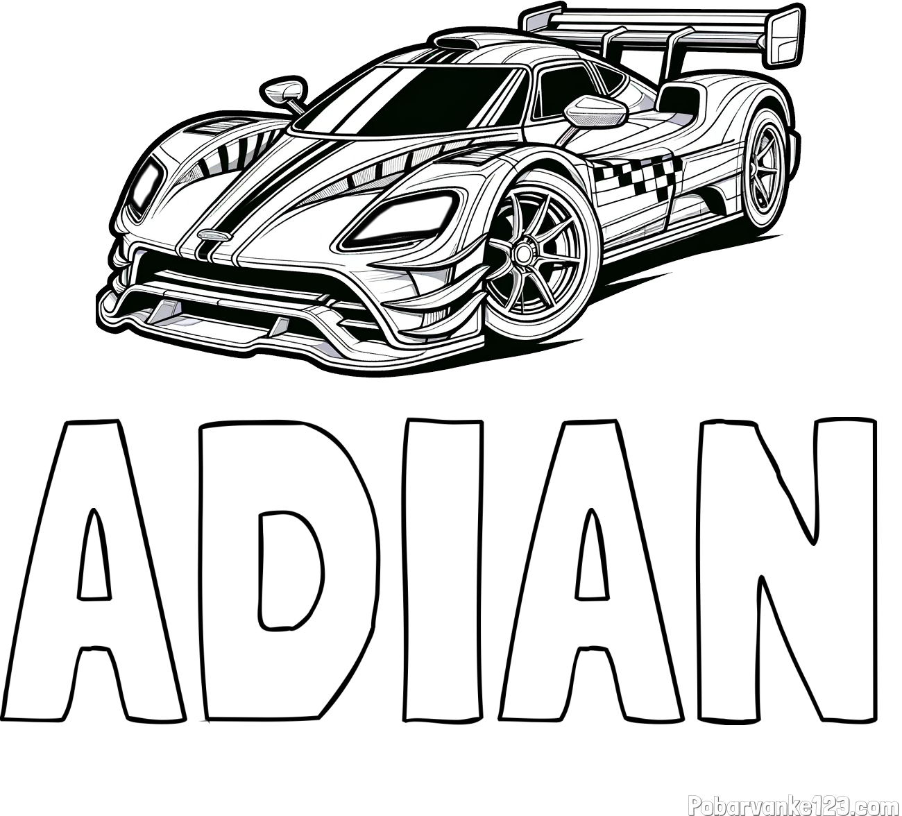 Pobarvanka imena ADIAN in pobarvanka modernega športnega avtomobila