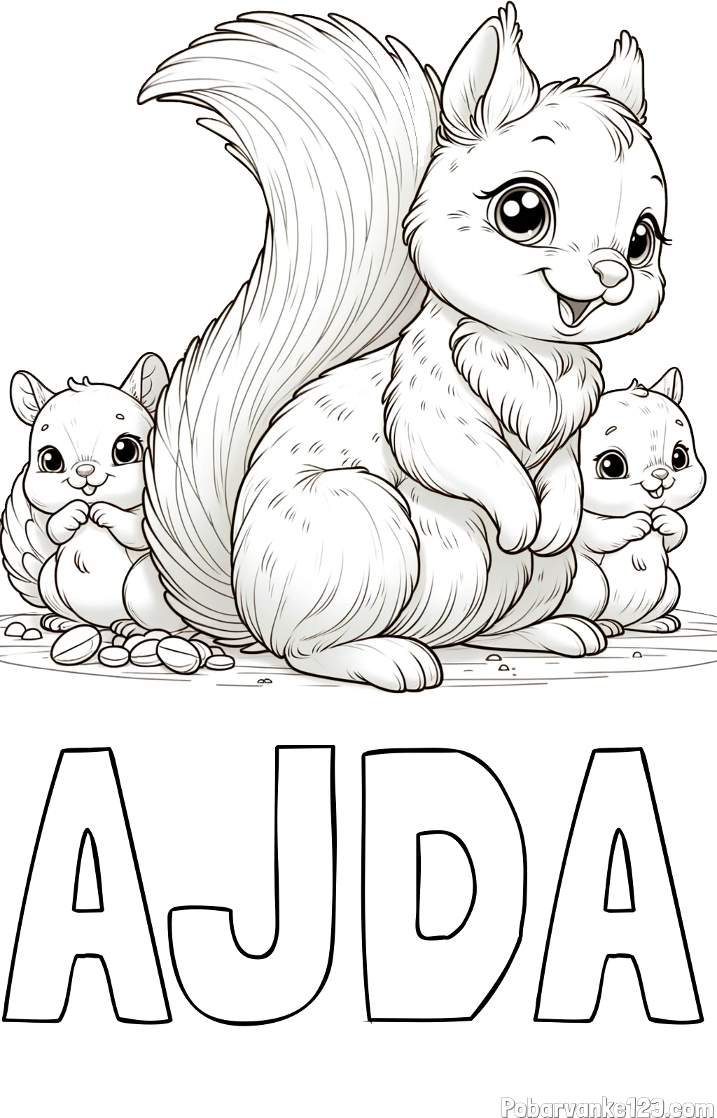 Pobarvanka imena AJDA in pobarvanka veveričje družine