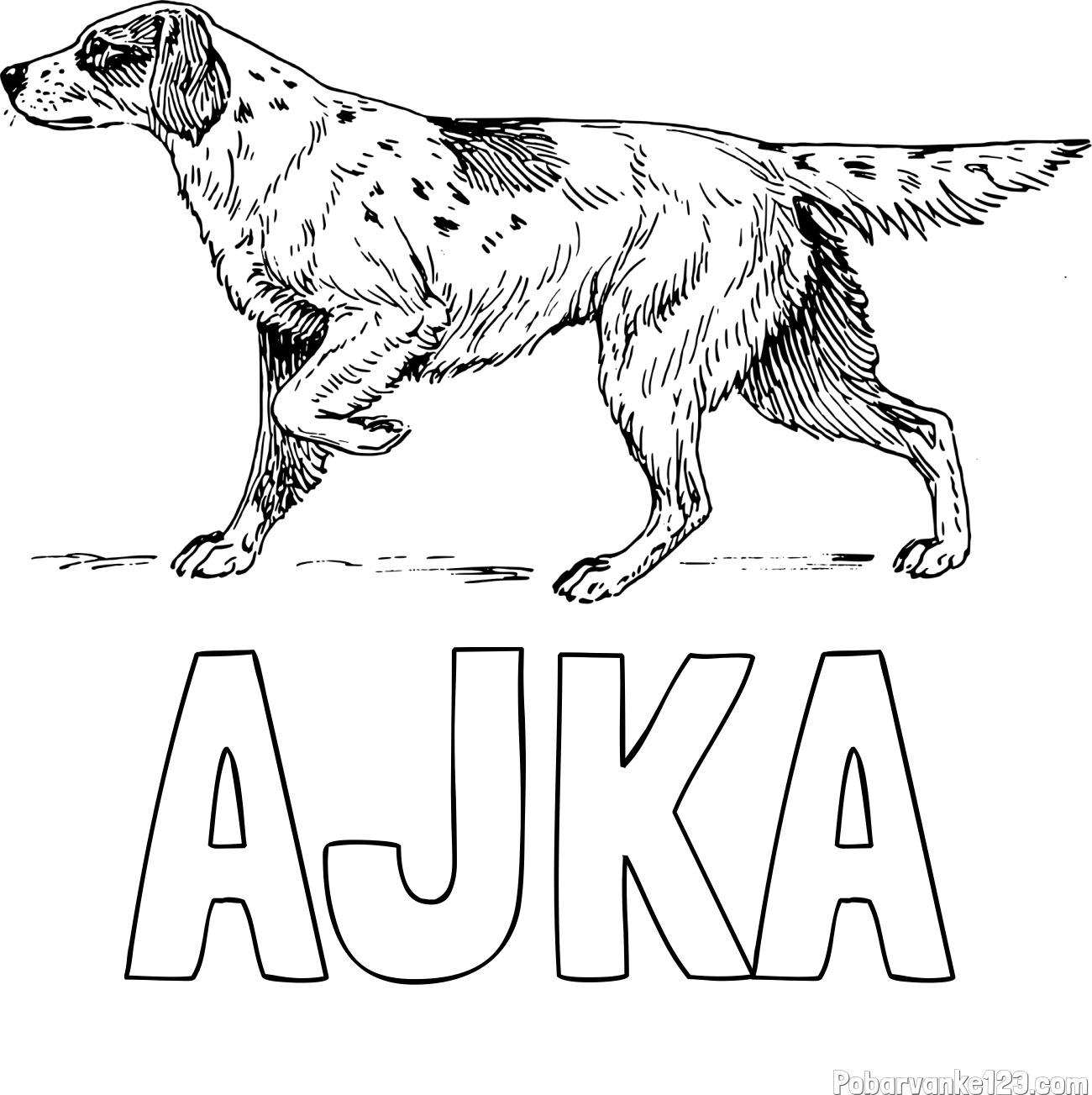 Pobarvanka imena AJKA in pobarvanka lovskega psa na lovu