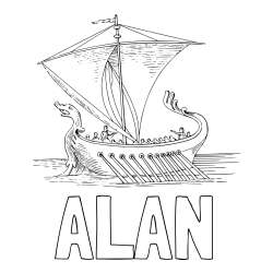 Online izdelana pobarvanka - Pobarvanka imena ALAN in pobarvanka stare bojne ladje - galeje