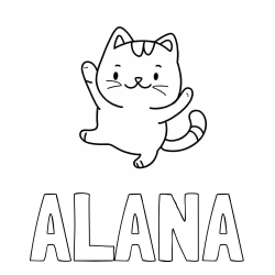 Online izdelana pobarvanka - Pobarvanka imena ALANA in pobarvanka razigrane mačke