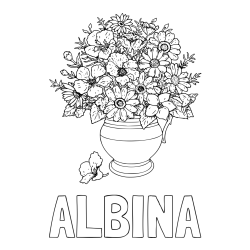 Online izdelana pobarvanka - Pobarvanka imena ALBINA in pobarvanka cvetja v vazi
