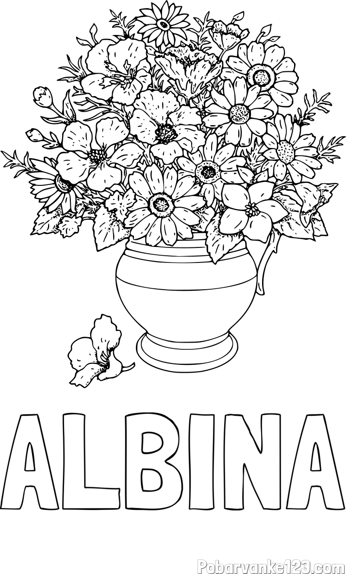 Pobarvanka imena ALBINA in pobarvanka cvetja v vazi