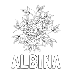 Online izdelana pobarvanka - Pobarvanka imena ALBINA in pobarvanka šopka vrtnic