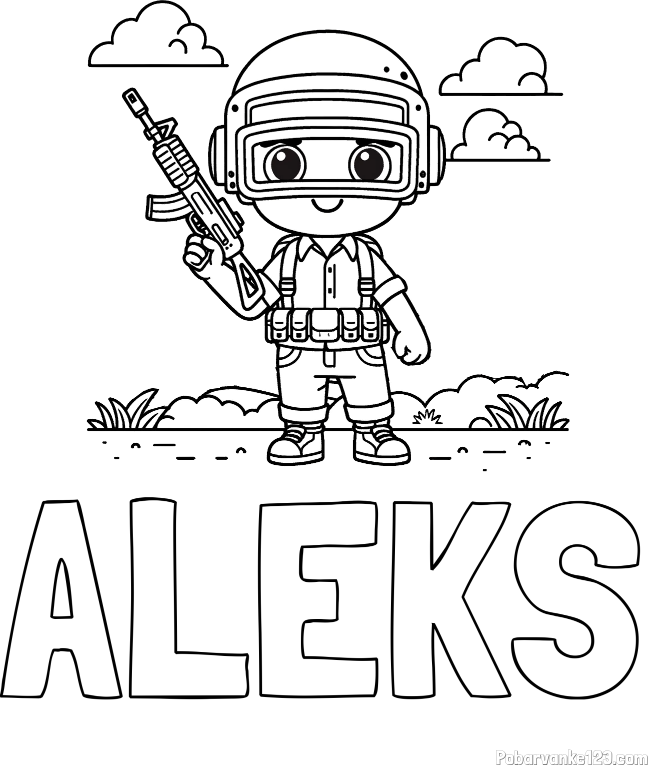Pobarvanka imena ALEKS in lepa otroška PUBG pobarvanka