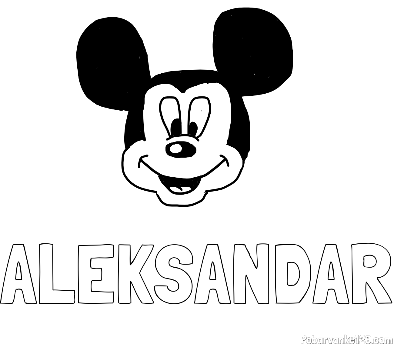 Pobarvanka imena ALEKSANDAR in pobarvanka ljubke Miki Miške
