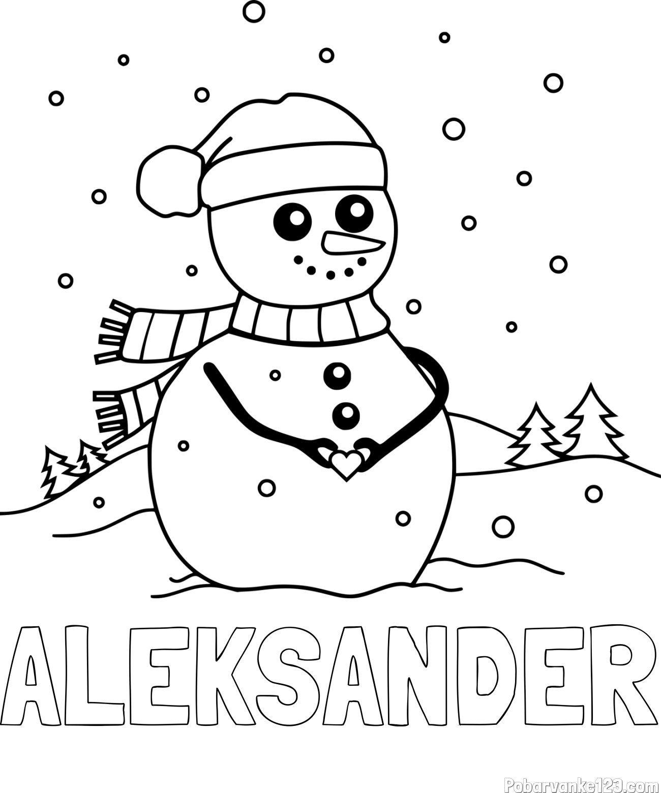 Pobarvanka imena ALEKSANDER in pobarvanka prikupnega snežaka