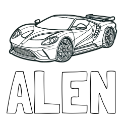 Online izdelana pobarvanka - Pobarvanka imena ALEN in Športni avtomobil