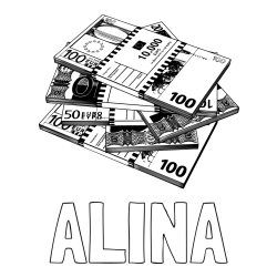 Online izdelana pobarvanka - Pobarvanka imena ALINA in pobarvanka evrskih bankovcev