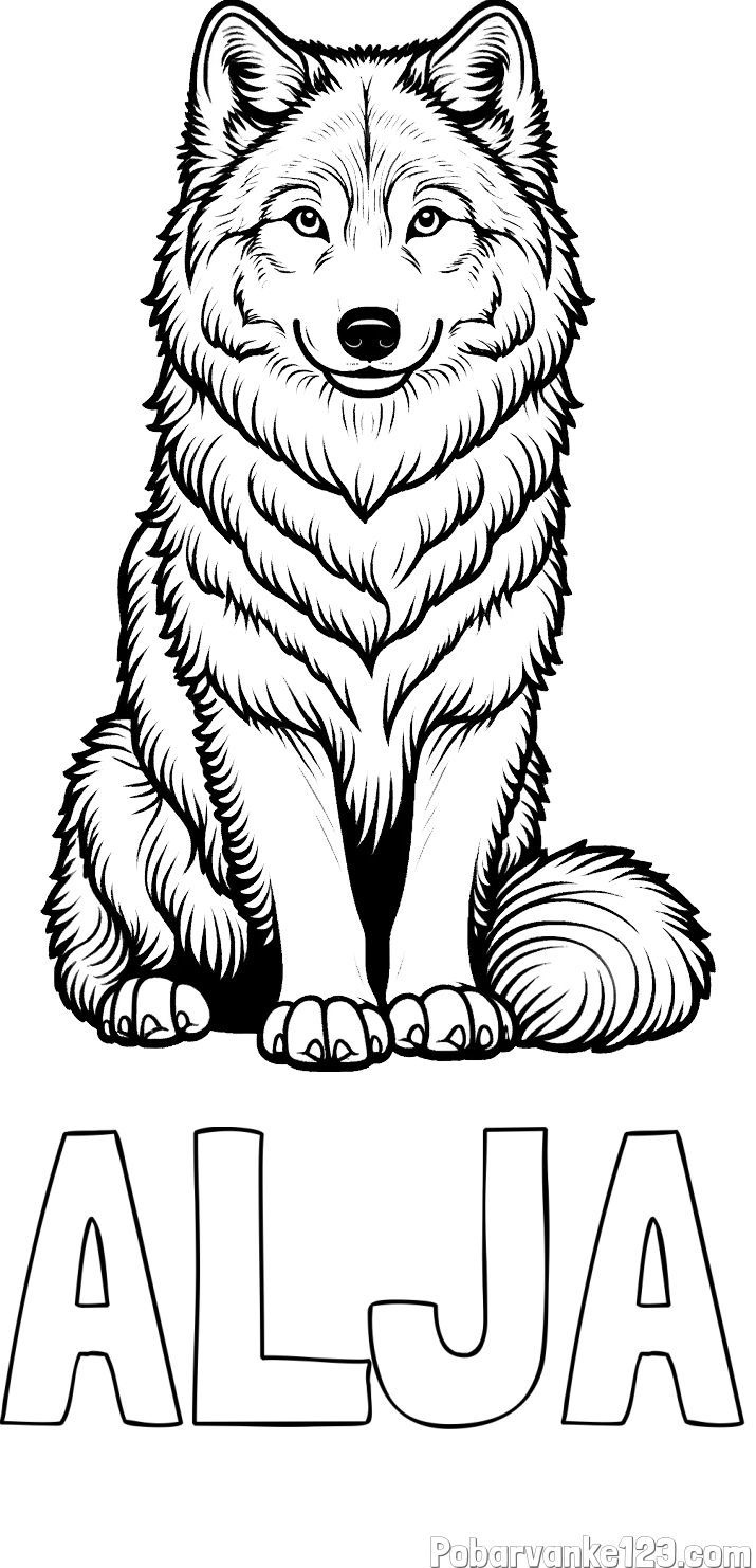 Pobarvanka imena ALJA in pobarvanka prijaznega volka