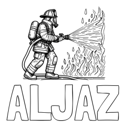 Online izdelana pobarvanka - Pobarvanka imena ALJAŽ in pobarvanka gasilca pri gašenju požara