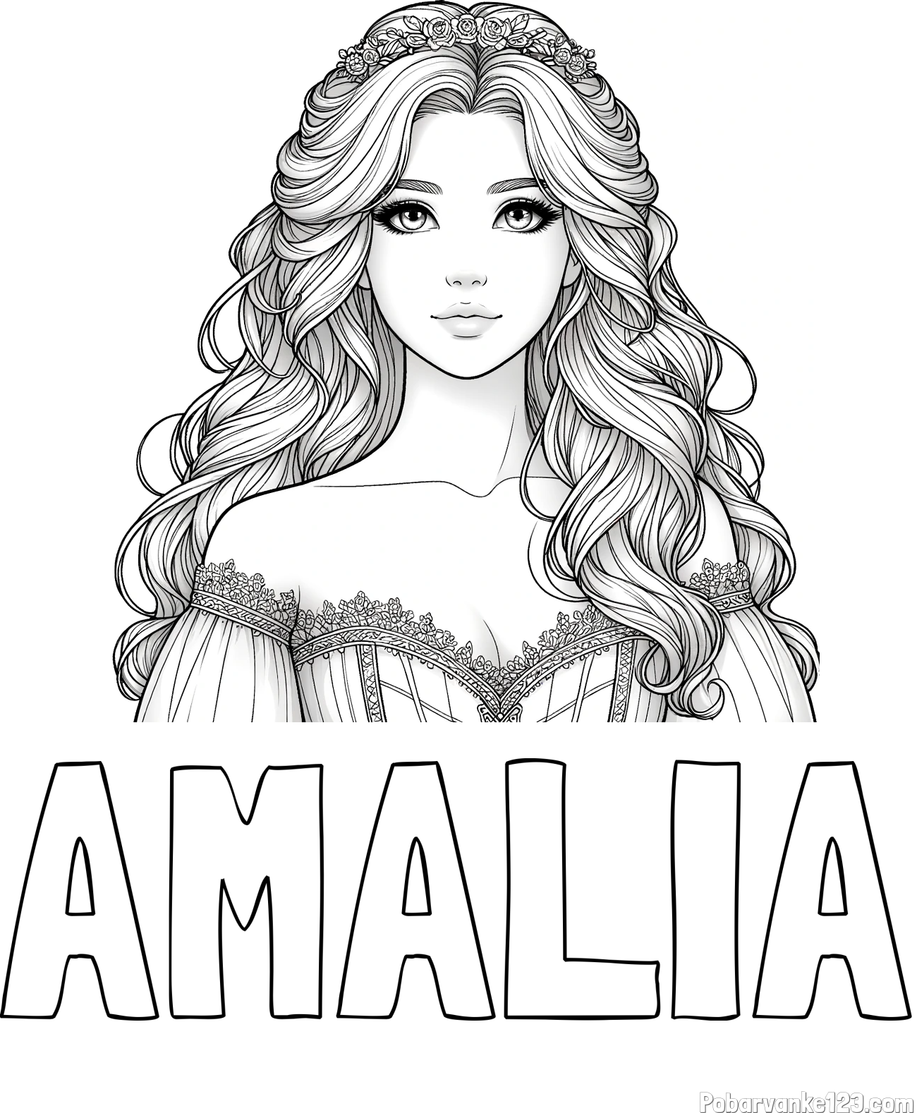 Pobarvanka imena AMALIA in pobarvanka lepe princese