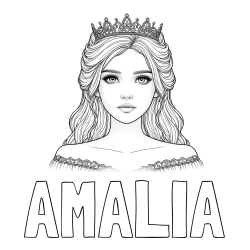 Online izdelana pobarvanka - Pobarvanka imena AMALIA in pobarvanka prikupne princeske s čudovitimi očmi