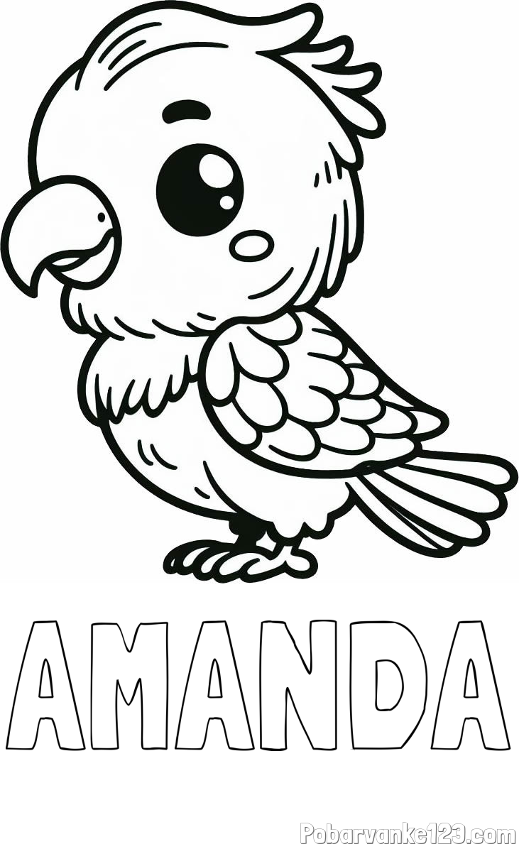 Pobarvanka imena AMANDA in pobarvanka ljubkega papagaja