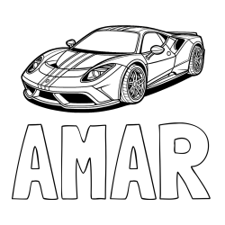 Online izdelana pobarvanka - Pobarvanka imena AMAR in pobarvanka čudovitega športnega avtomobila
