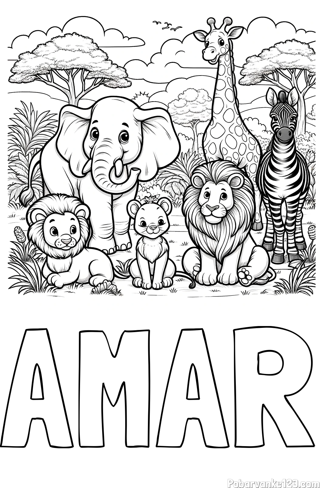 Pobarvanka imena AMAR in pobarvanka ljubkih živali