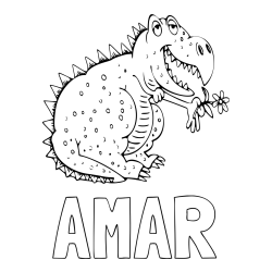 Online izdelana pobarvanka - Pobarvanka imena AMAR in pobarvanka veselega dinozavra